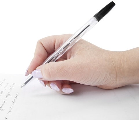 Ручка шариковая ОФИСМАГ "Line", ЧЕРНАЯ, корпус прозрачный, узел 1 мм, линия письма 0,5 мм, 141879