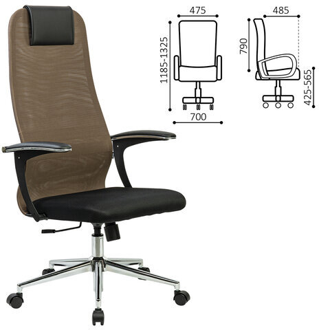 Кресло BRABIX PREMIUM "Ultimate EX-801" хром, плотная двойная сетка Х2, черное/коричневое, 532920