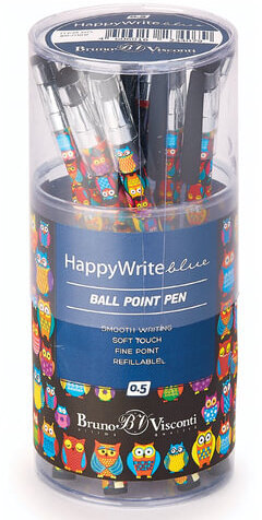 Ручка шариковая BRUNO VISCONTI "HappyWrite", СИНЯЯ, "Сказочные совы", узел 0,5 мм, линия письма 0,3 мм, 20-0158