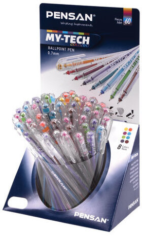 Ручка шариковая масляная PENSAN &quot;My-Tech Colored&quot;, палитра ярких цветов АССОРТИ, 0,7 мм, дисплей, 2240, 2240/S60R-8