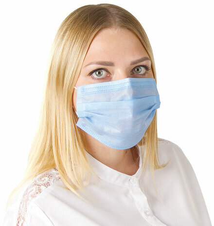 Маски одноразовые КОМПЛЕКТ 50 штук, 3-х слойные, голубые, SANITERRA