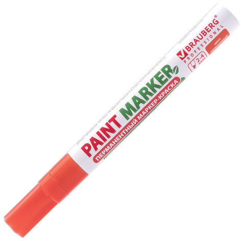 Маркер-краска лаковый (paint marker) 4 мм, ОРАНЖЕВЫЙ, БЕЗ КСИЛОЛА (без запаха), алюминий, BRAUBERG PROFESSIONAL, 151437