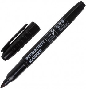 Маркер перманентный (нестираемый) BRAUBERG, ЧЕРНЫЙ, круглый наконечник, 1,5-3 мм, с клипом, 151629