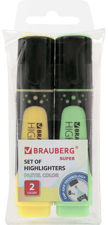 Набор текстовыделителей BRAUBERG 2 шт., ВАНИЛЬ/МЯТА, &quot;SUPER PASTEL&quot;, линия 1-5 мм, 151755