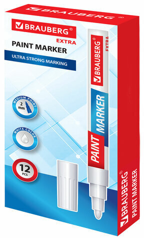 Маркер-краска лаковый EXTRA (paint marker) 2 мм, БЕЛЫЙ, УСИЛЕННАЯ НИТРО-ОСНОВА, BRAUBERG, 151967