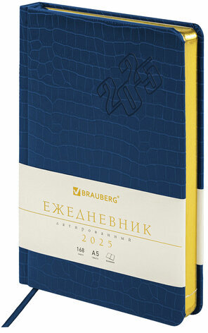 Ежедневник датированный 2025, А5, 138x213 мм, BRAUBERG "Comodo", под кожу, синий, 115776