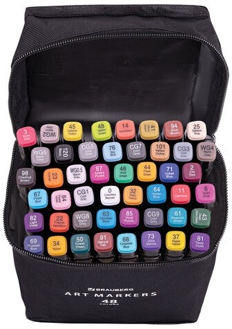 Маркеры для скетчинга двусторонние, НАБОР 48 шт., текстильный чехол, BRAUBERG, 152231