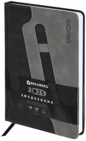 Ежедневник датированный 2025, А5, 138x213 мм, BRAUBERG &quot;Assistant&quot;, под кожу, держатель для ручки, черный, 115888