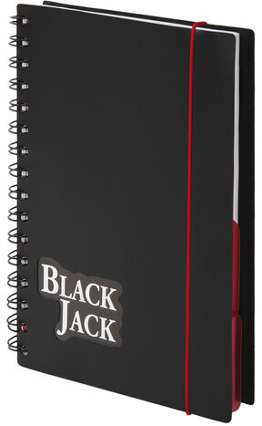 Тетрадь-блокнот 150 л., A5, 170x215 мм, BRAUBERG, клетка, обложка пластиковая, на резинке, 4 разделения, "Black Jack", 401793