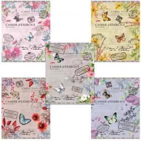 Тетрадь А5, 48 л., HATBER, скоба, клетка, фактурное тиснение, &quot;SALUT, FRANCE!&quot; (5 видов в спайке), 48Т5тВ1, T242858