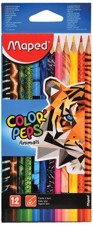 Карандаши цветные MAPED (Франция) &quot;Color'Peps Animals'&quot;, 12 цветов, трехгранные, заточенные, европодвес, 832212