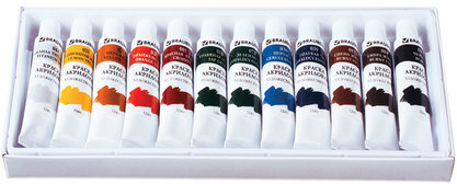 Краски акриловые художественные BRAUBERG ART DEBUT, НАБОР 12 цветов по 12 мл, в тубах, 191125