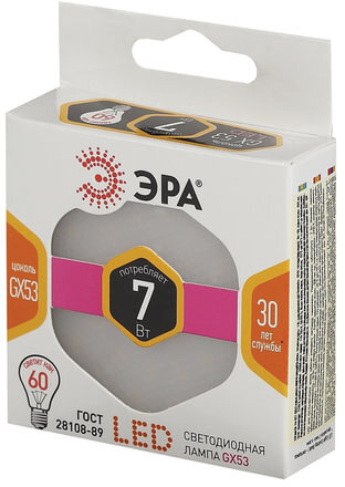 Лампа светодиодная ЭРА, 7 (60) Вт, цоколь GX53, GX, теплый белый свет, 30000 ч., LED smdGX-7w-827-GX53
