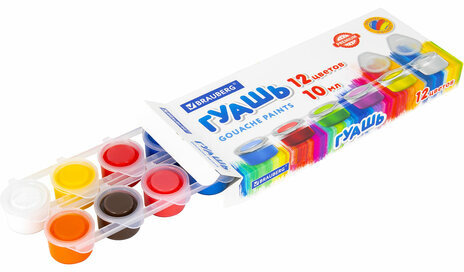 Гуашь BRAUBERG "PREMIUM", 12 цветов по 10 мл, 191907