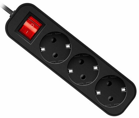 Удлинитель сетевой DEFENDER G330, 3 розетки, c заземлением, выключатель, 10А, длина 3 м, черный, 99334