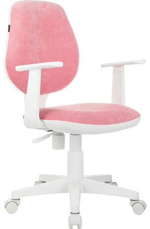 Кресло детское BRABIX "Fancy MG-201W", с подлокотниками, пластик белый, ткань вельветовая, розовое, 533009