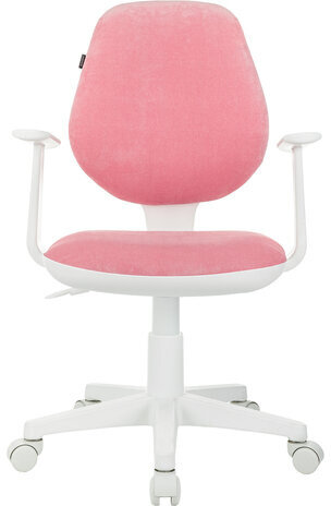 Кресло детское BRABIX "Fancy MG-201W", с подлокотниками, пластик белый, ткань вельветовая, розовое, 533009