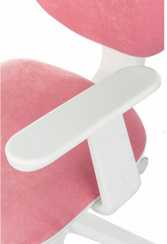 Кресло детское BRABIX "Fancy MG-201W", с подлокотниками, пластик белый, ткань вельветовая, розовое, 533009