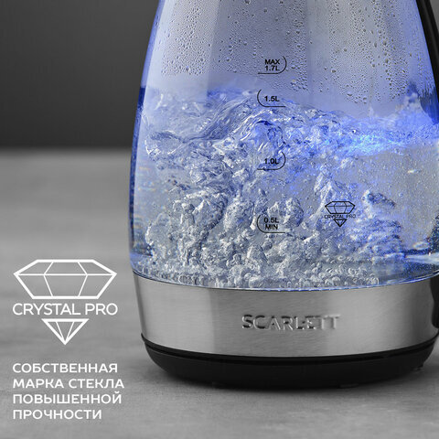 Чайник SCARLETT SC-EK27G93, 1,7 л, 2200 Вт, закрытый нагревательный элемент, стекло, черный