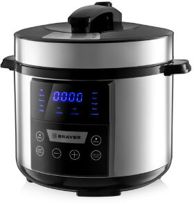 Мультиварка-скороварка BRAYER BR2400, 900 Вт, 5 л, 12 программ, серебро
