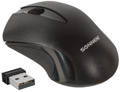 Мышь беспроводная SONNEN M-661Bk, USB, 1000 dpi, 2 кнопки + 1 колесо-кнопка, оптическая, черная, 512647