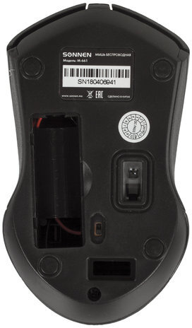 Мышь беспроводная SONNEN M-661Bk, USB, 1000 dpi, 2 кнопки + 1 колесо-кнопка, оптическая, черная, 512647