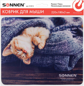 Коврик для мыши SONNEN &quot;KITTEN&quot;, резина + ткань, 220х180х3 мм, 513313