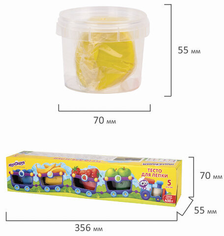 Пластилин на растительной основе (тесто для лепки) ЮНЛАНДИЯ, 5 цветов, 450 г, картонный рукав, 105508