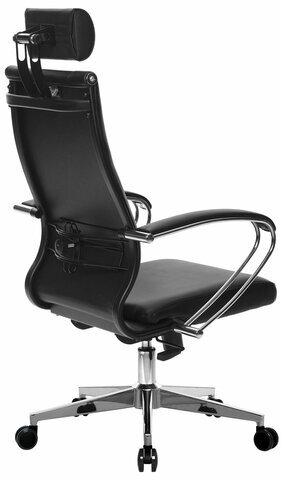 Кресло офисное МЕТТА "К-32" хром, рецик. кожа, подголовник, сиденье и спинка мягкие, черное