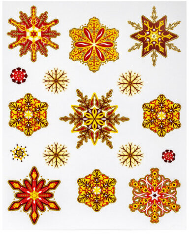 Украшение для окон и стекла ЗОЛОТАЯ СКАЗКА "Красно-золотые снежинки 2", 30х38 см, ПВХ, 591208