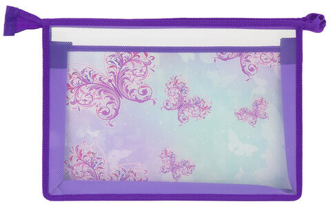 Папка для труда BRAUBERG А4, 2 отделения, пластик, молния сверху, органайзер, "Butterfly", 229133