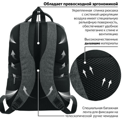 Рюкзак BRAUBERG URBAN универсальный, с отделением для ноутбука, Houston, темно-серый, 45х31х15 см, 229895
