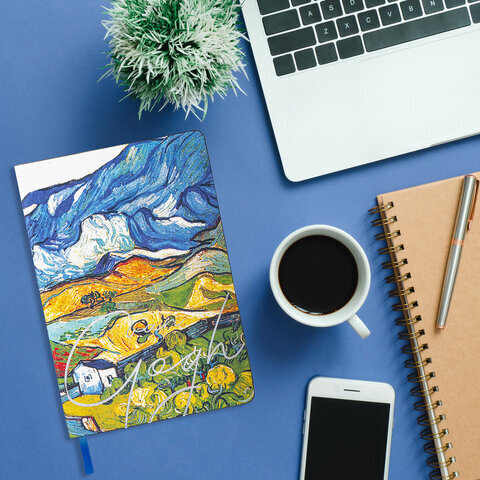 Блокнот А5 (143x210 мм), BRAUBERG VISTA "Van Gogh", под кожу, гибкий, срез фольга, 80 л., 112059