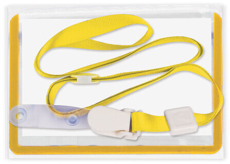 Бейдж школьника горизонтальный (55х90 мм), на ленте со съемным клипом, ЖЕЛТЫЙ, BRAUBERG, 235764