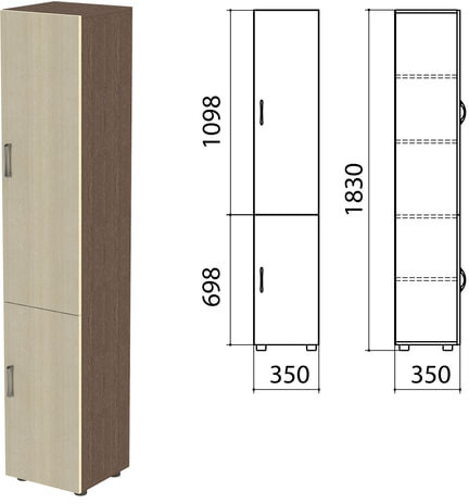Шкаф закрытый "Канц", 350х350х1830 мм, цвет венге/дуб молочный (КОМПЛЕКТ)