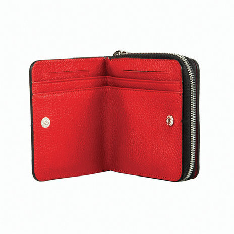 Портмоне женское FABULA, 105х110 мм, натуральная кожа, на молнии, черное с красным, PJ.205.BK