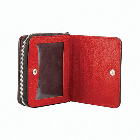 Портмоне женское FABULA, 105х110 мм, натуральная кожа, на молнии, черное с красным, PJ.205.BK