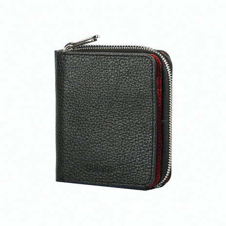 Портмоне женское FABULA, 105х110 мм, натуральная кожа, на молнии, черное с красным, PJ.205.BK