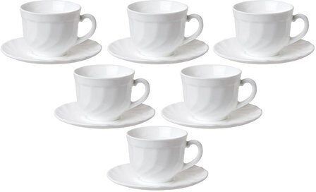 Набор чайный на 6 персон, 6 чашек объемом 220 мл и 6 блюдец, белое стекло, "Trianon", LUMINARC, E8845