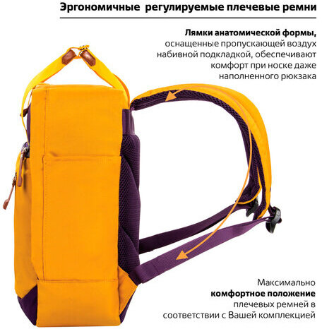 Рюкзак BRAUBERG FRIENDLY молодежный, горчично-фиолетовый, 37х26х13 см, 270093
