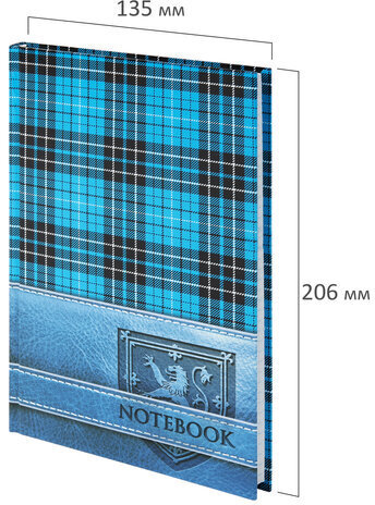 Блокнот А5 (135х206 мм), 96 л., твердый переплет, ламинированная обложка, клетка, BRAUBERG, "Шотландка", 123248