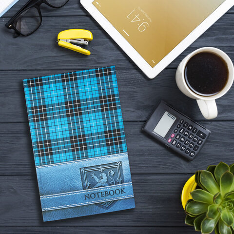 Блокнот А5 (135х206 мм), 96 л., твердый переплет, ламинированная обложка, клетка, BRAUBERG, "Шотландка", 123248