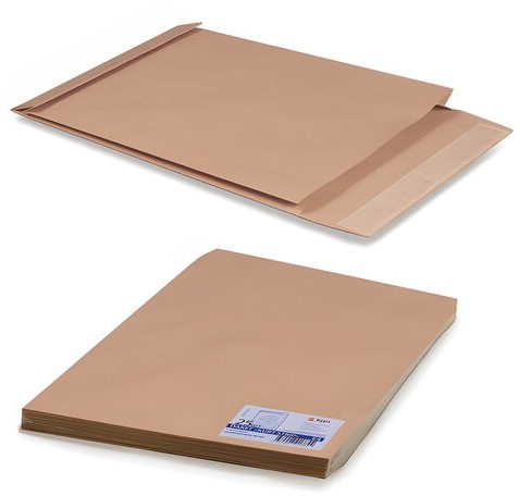Конверт-пакеты Е4+ объемный (300х400х40 мм) до 300 листов, крафт-бумага, отрывная полоса, КОМПЛЕКТ 25 шт., 302127.25