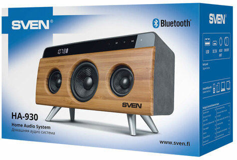Колонка портативная SVEN HA-930, 2.0, 30 Вт, Bluetooth, FM, USB, LED-дисплей, бамбук, SV-019068