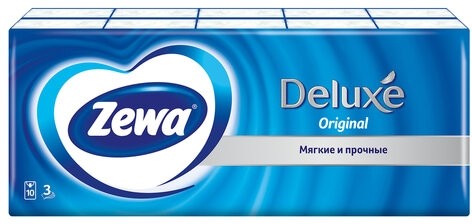 Платки носовые ZEWA Deluxe, 3-х слойные, 10 шт. х (спайка 10 пачек), 51174