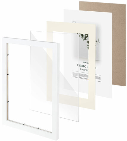 Рамка 30х40 см с паспарту 21х30 см, небьющаяся, багет 26 мм, МДФ, BRAUBERG "Ambassador", белая, 391368