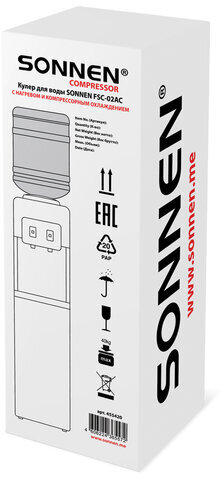 Кулер для воды SONNEN FSC-02AC, напольный, НАГРЕВ/ОХЛАЖДЕНИЕ КОМПРЕССОР, шкаф, 2 крана, белый, 455420