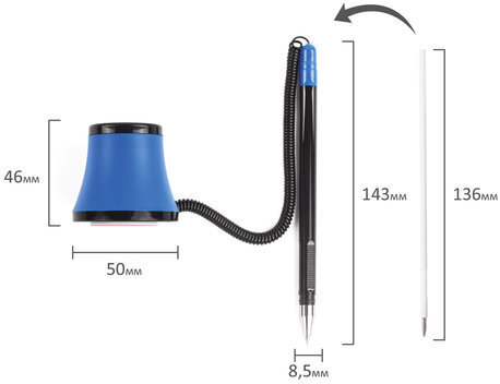 Ручка шариковая настольная масляная BRAUBERG "Стенд-Пен №1", СИНЯЯ, корпус черный/синий, линия письма 0,35 мм, 141884