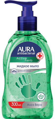 Мыло-крем жидкое, 300 мл, AURA "Antibacterial", антибактериальное, "Экстракт алоэ", дозатор, 28427, 6514