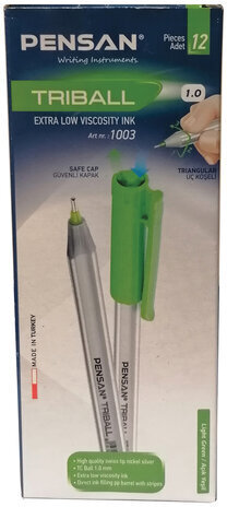 Ручка шариковая масляная PENSAN "Triball", САЛАТОВАЯ, трехгранная, узел 1 мм, линия письма 0,5 мм, 1003/12